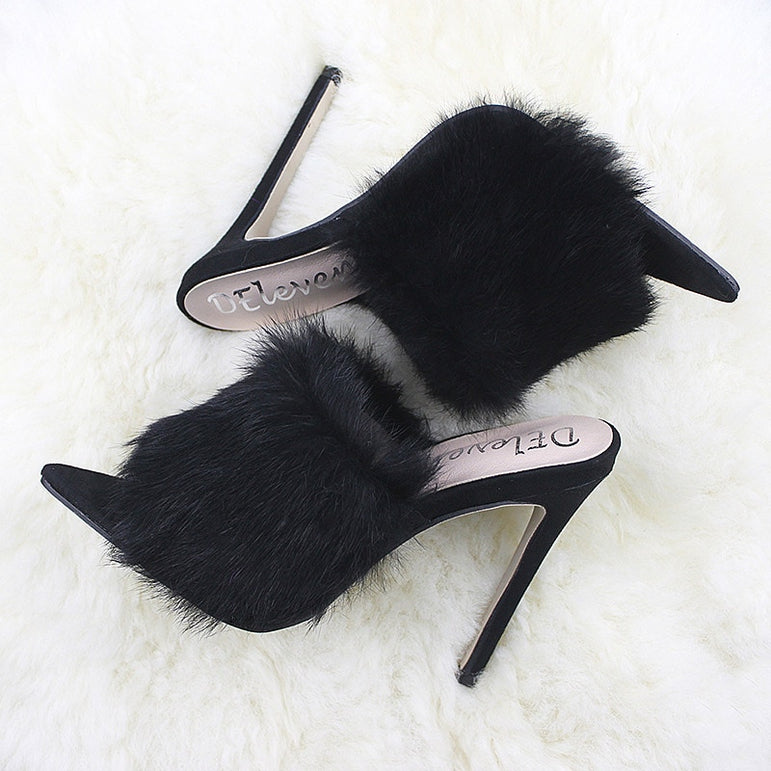 Pointed Toe Ladies Fur Women's Pumps High Heel