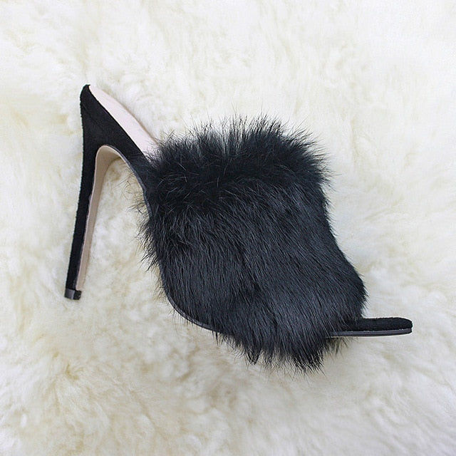 Pointed Toe Ladies Fur Women's Pumps High Heel