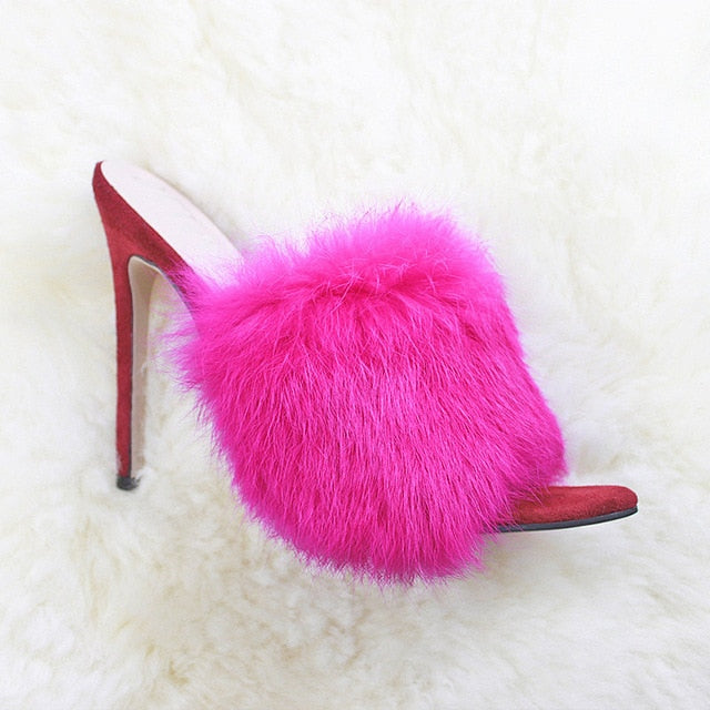 Pointed Toe Ladies Fur Women's Pumps High Heel