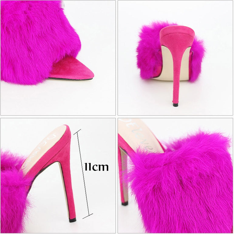 Pointed Toe Ladies Fur Women's Pumps High Heel