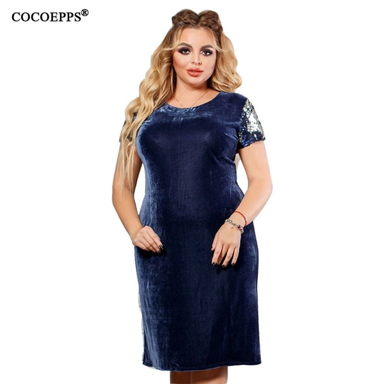 Sequined Plus Size Velvet Women Dress